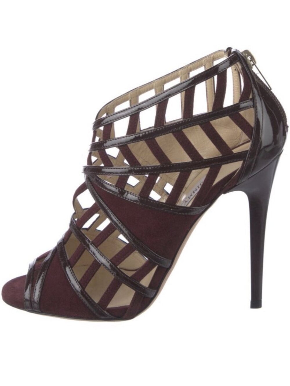 jimmy choo Authentic Solid burgundy patent leather cut out pumps sandals 8